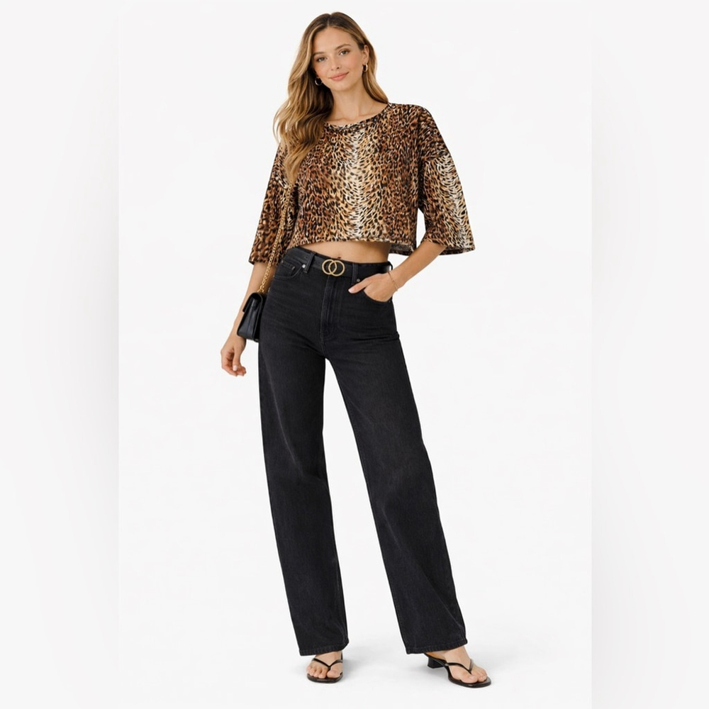 Maje Leopard Print Cropped Top Size Small animal print sweater